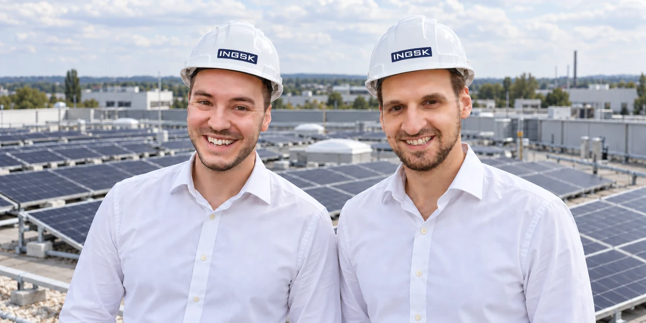 Die beiden INGSK-Gesellschafter auf einem Dach mit Photovoltaikanlage